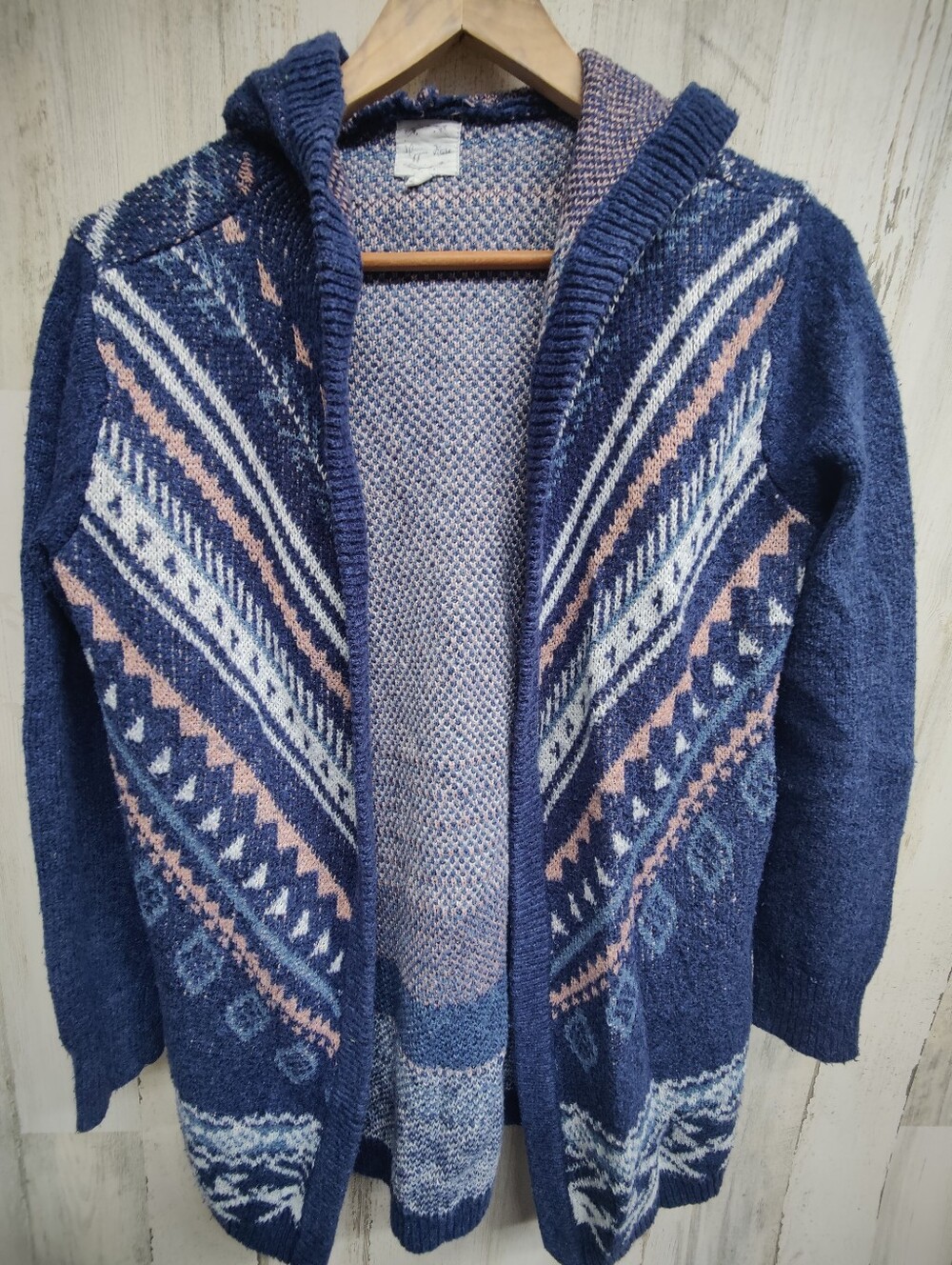 Hippie Rose Aztec Geometric Pattern Open Hooded Cardigan Women's Small